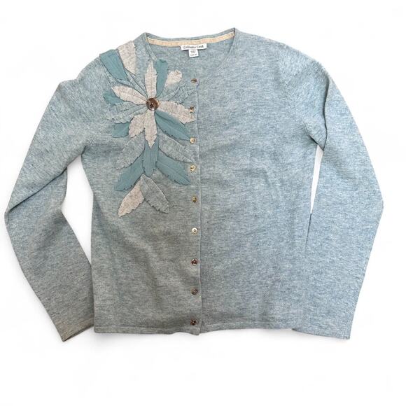 COLDWATER CREEK Wool Rabbit Hair Blend Floral Appliqué Button Cardigan Sweater L - Picture 1 of 6